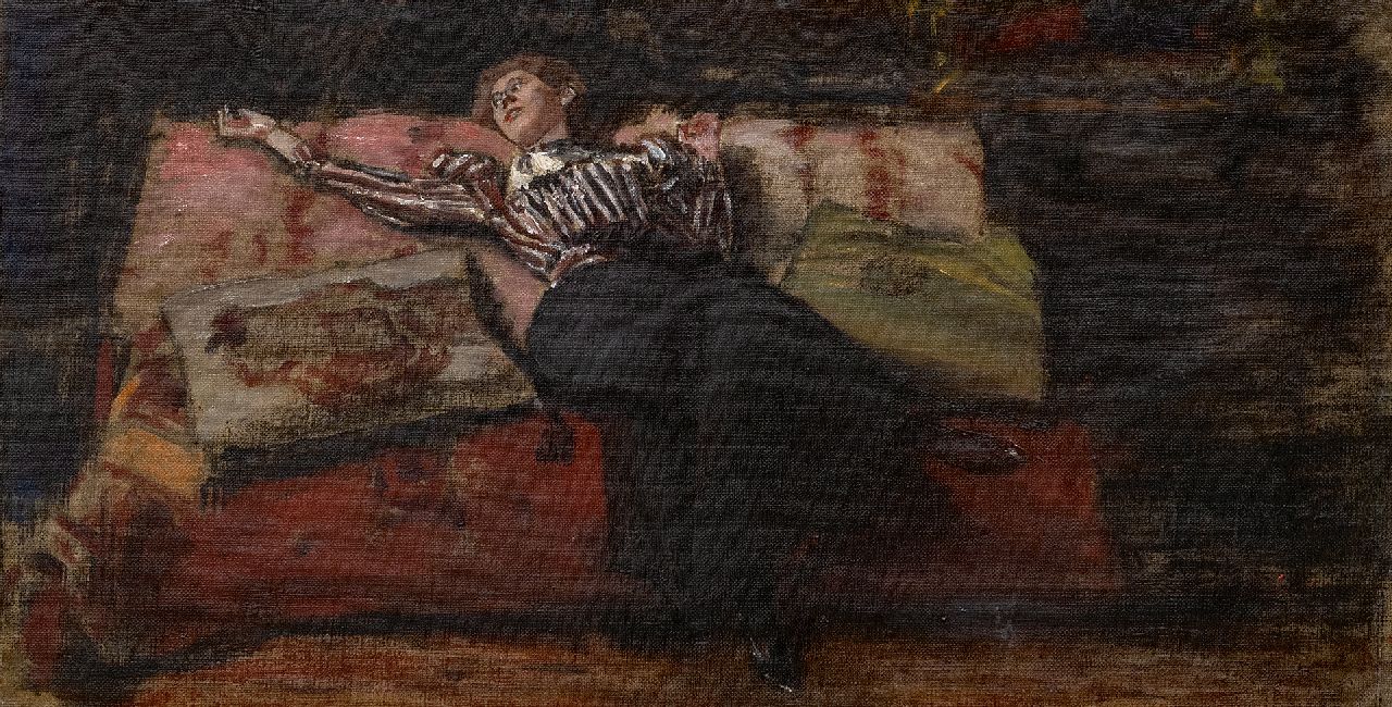 Keller A. von | Albert von Keller | Schilderijen te koop aangeboden | Dromend, olieverf op doek 26,5 x 50,4 cm Keller A. von | Albert von Keller | Schilderijen te koop aangeboden | Dromend, olieverf op doek 26,5 x 50,4 cm