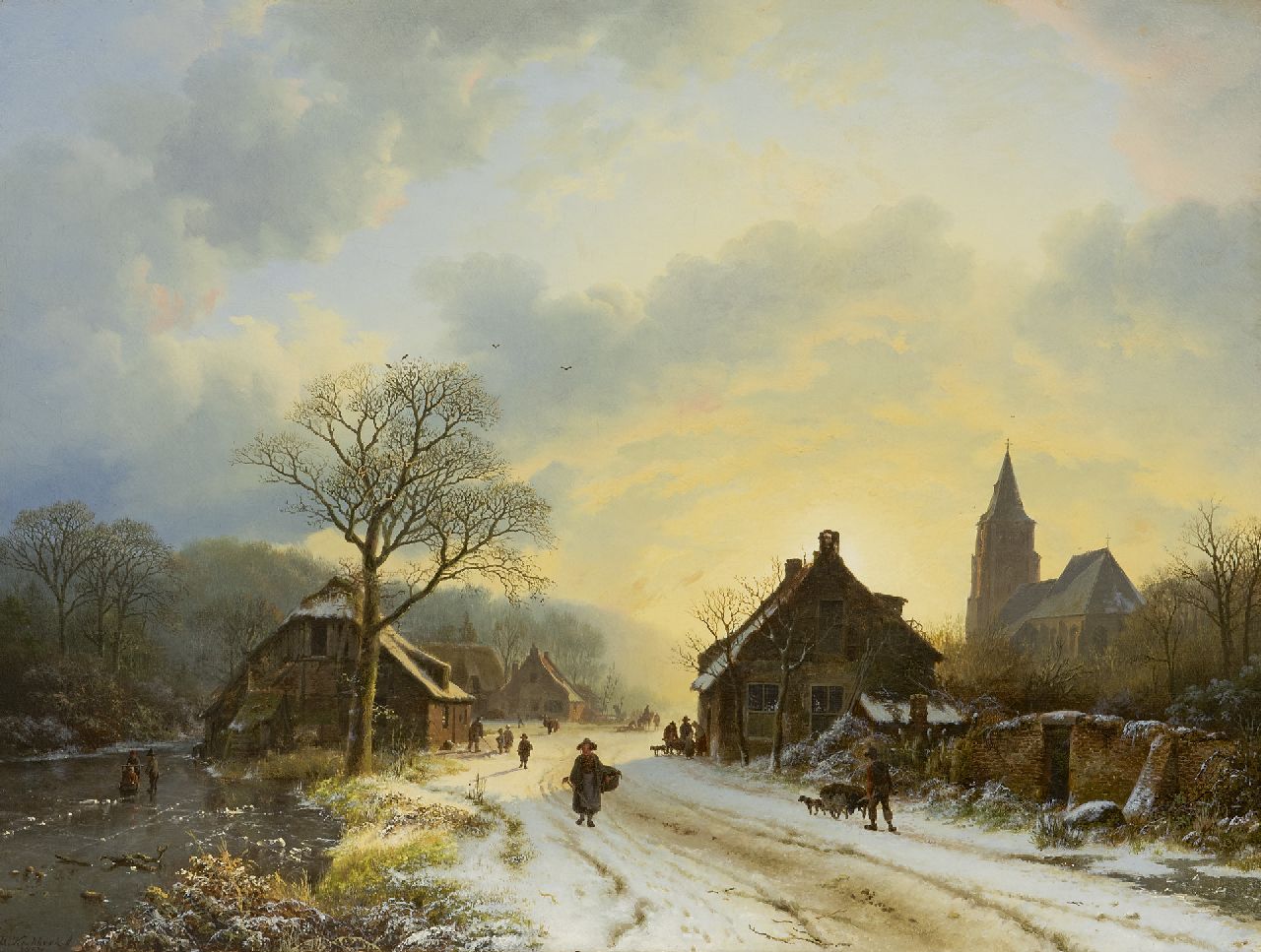 Koekkoek B.C.  | Barend Cornelis Koekkoek | Schilderijen te koop aangeboden | Nederrijns winterlandschap met kerkje, geïnspireerd op de dorpskerk te Aerdt, olieverf op doek 39,7 x 52,4 cm, gesigneerd linksonder en gedateerd 1837