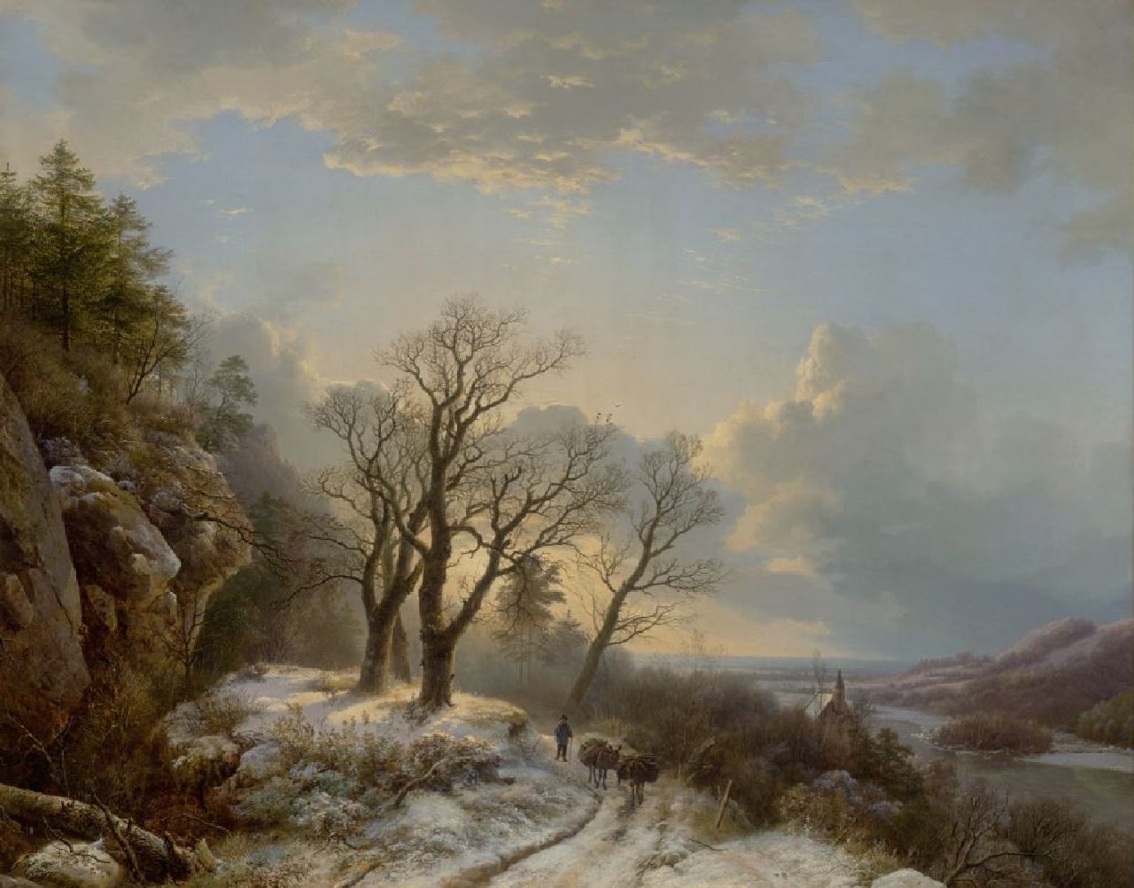 Koekkoek B.C.  | Barend Cornelis Koekkoek | Schilderijen te koop aangeboden | Winterlandschap met herder en vee, olieverf op doek 82,5 x 105,0 cm, gesigneerd linksonder en gedateerd 1834
