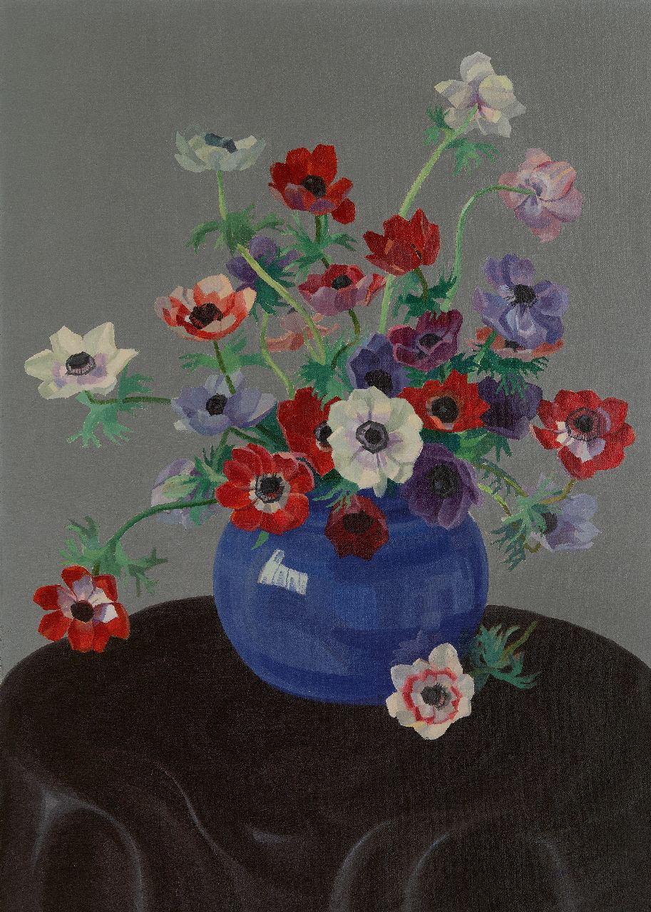 Smorenberg D. | Dirk Smorenberg | Schilderijen te koop aangeboden | Anemonen in blauwe vaas, olieverf op doek 70,5 x 50,5 cm, gesigneerd rechtsonder Smorenberg D. | Dirk Smorenberg | Schilderijen te koop aangeboden | Anemonen in blauwe vaas, olieverf op doek 70,5 x 50,5 cm, gesigneerd rechtsonder