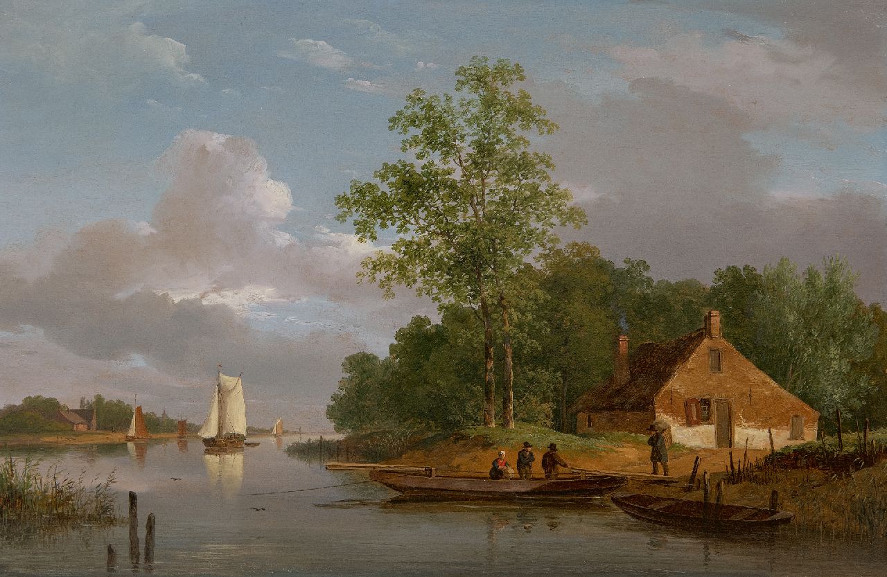 Schelfhout A.  | Andreas Schelfhout, Het overzetveer, olieverf op paneel 32,8 x 49,5 cm, te dateren ca. 1822