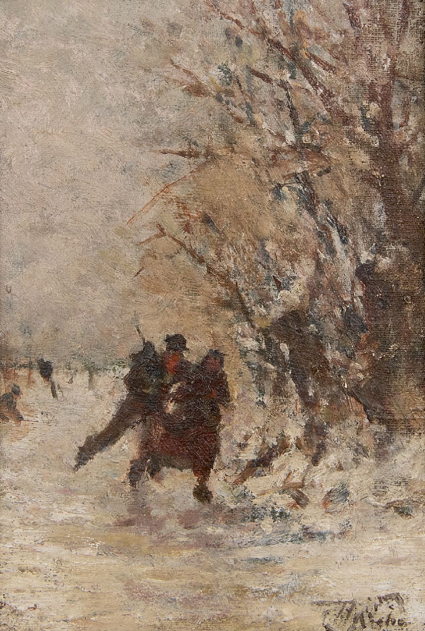 Henri van Seben | Schaatspaar in een winterlandschap, olieverf op doek op paneel, 17,4 x 11,7 cm, gesigneerd r.o.