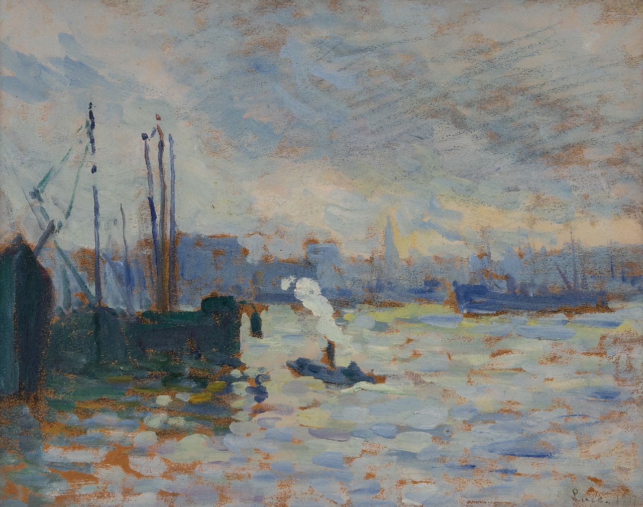 Luce M.  | Maximilien Luce | Schilderijen te koop aangeboden | De Maas bij Feijenoord, Rotterdam, olieverf op board 27,1 x 34,2 cm, gesigneerd rechtsonder en gedateerd 1907