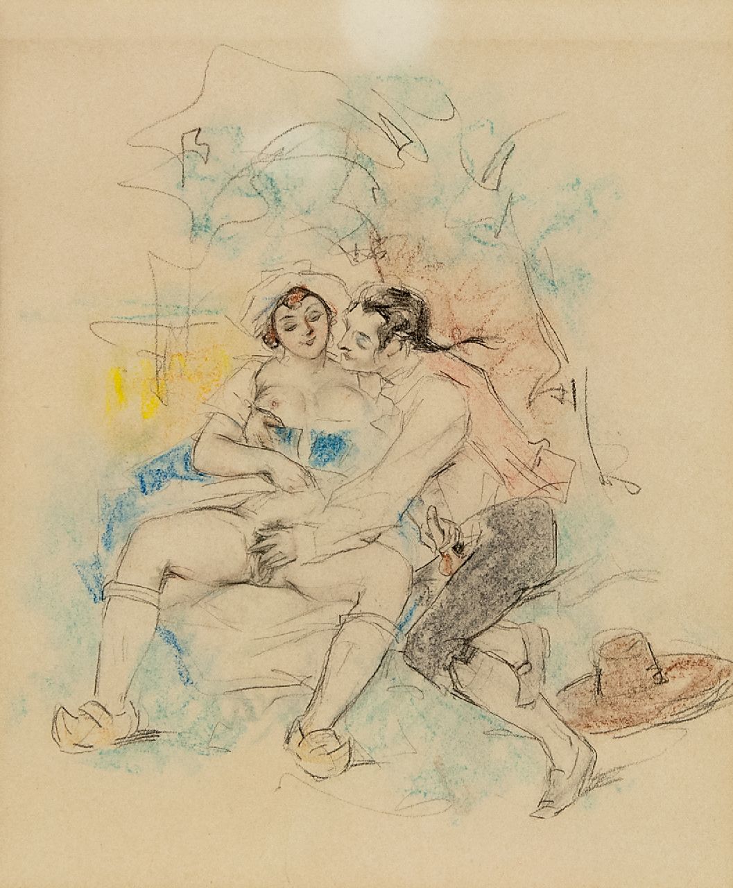 Poulton T.L.  | Thomas Leycester 'Tom' Poulton, Idylle, kleurpotlood op papier 21,5 x 18,0 cm
