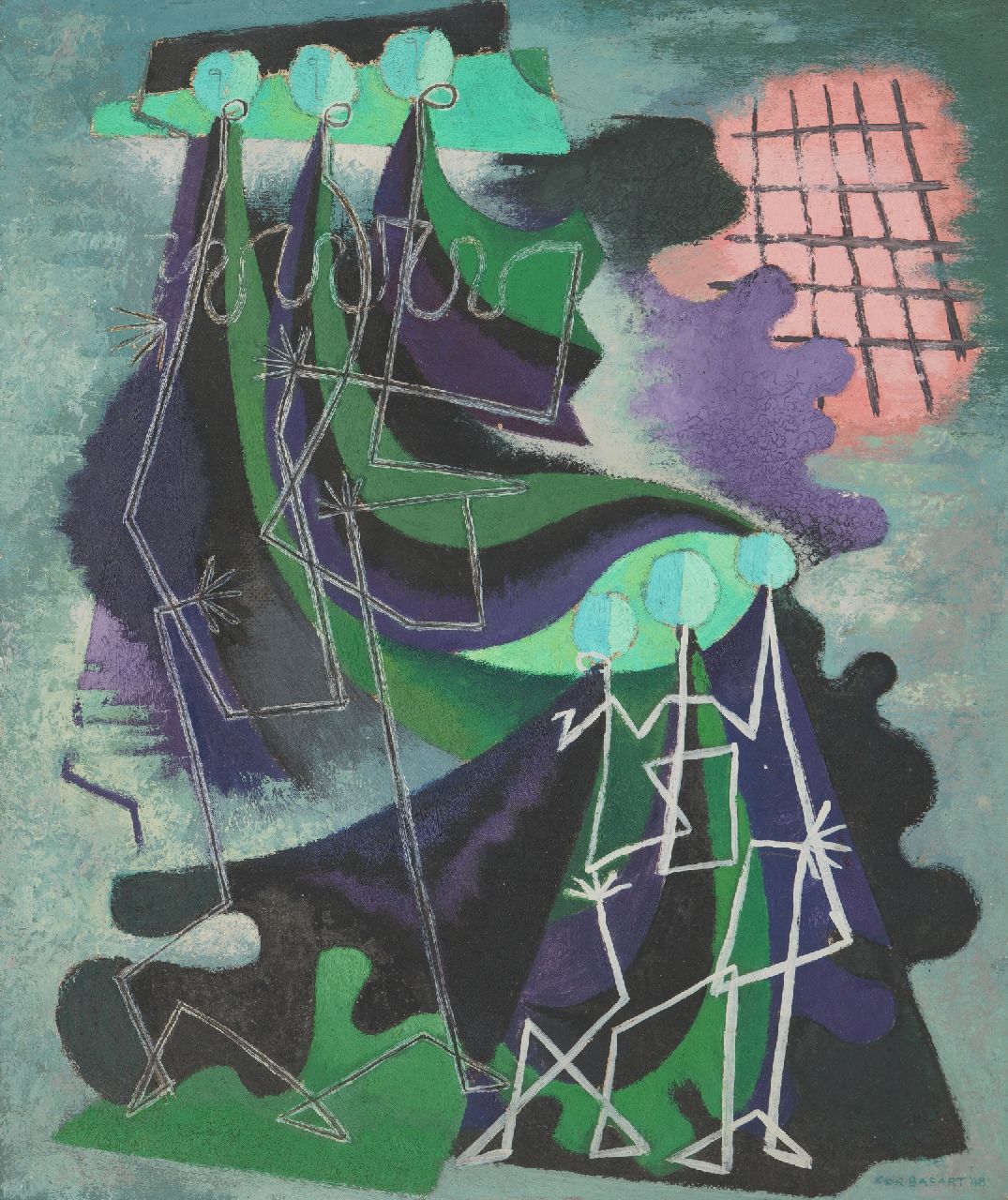 Cor Basart | Zonder titel, olieverf op board, 55,0 x 46,0 cm, gesigneerd r.o. en gedateerd 1948