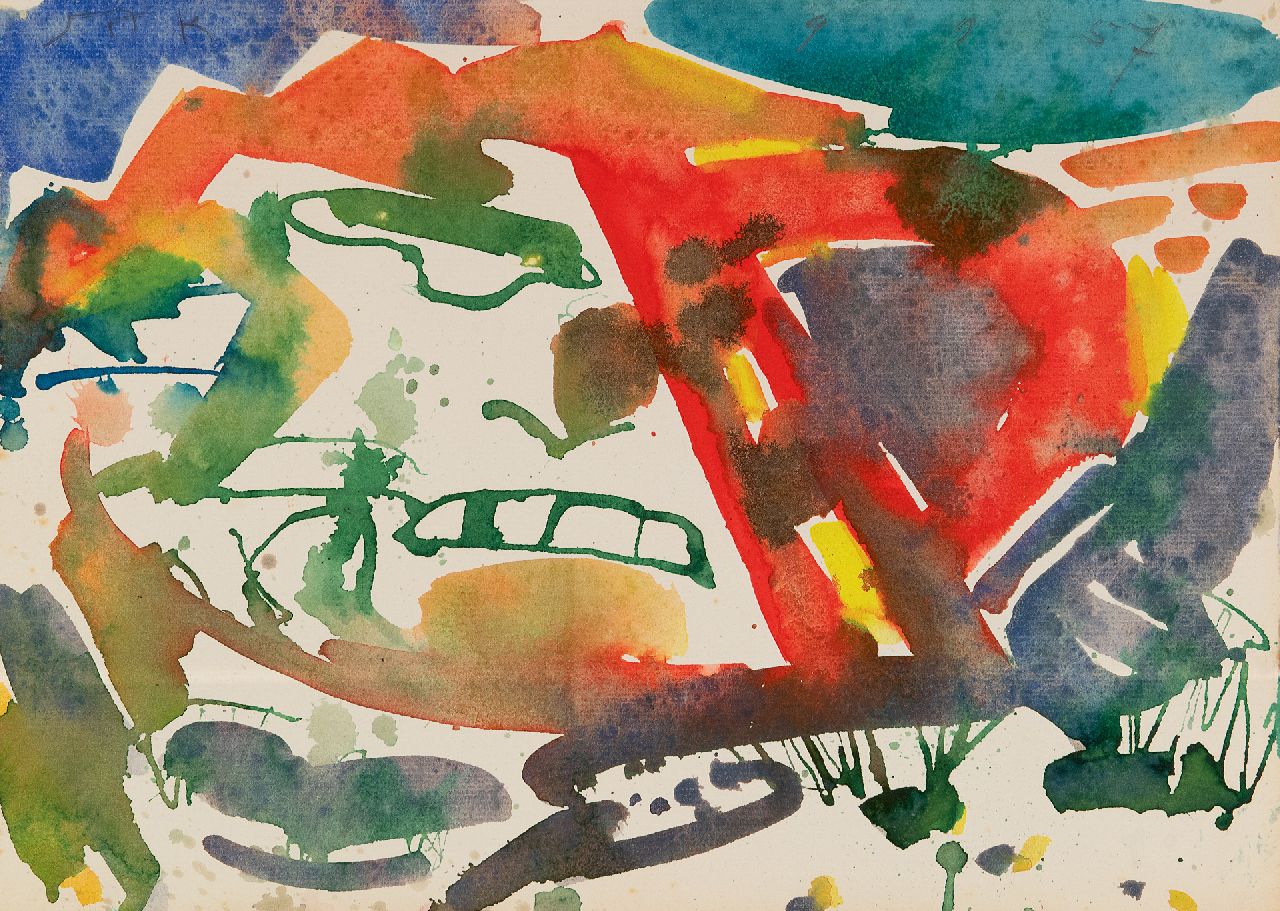 Jan Jordens | Schiermonnikoog, aquarel en ecoline op papier, 20,3 x 28,5 cm, gesigneerd l.b. en gedateerd 9 9 57, zonder lijst