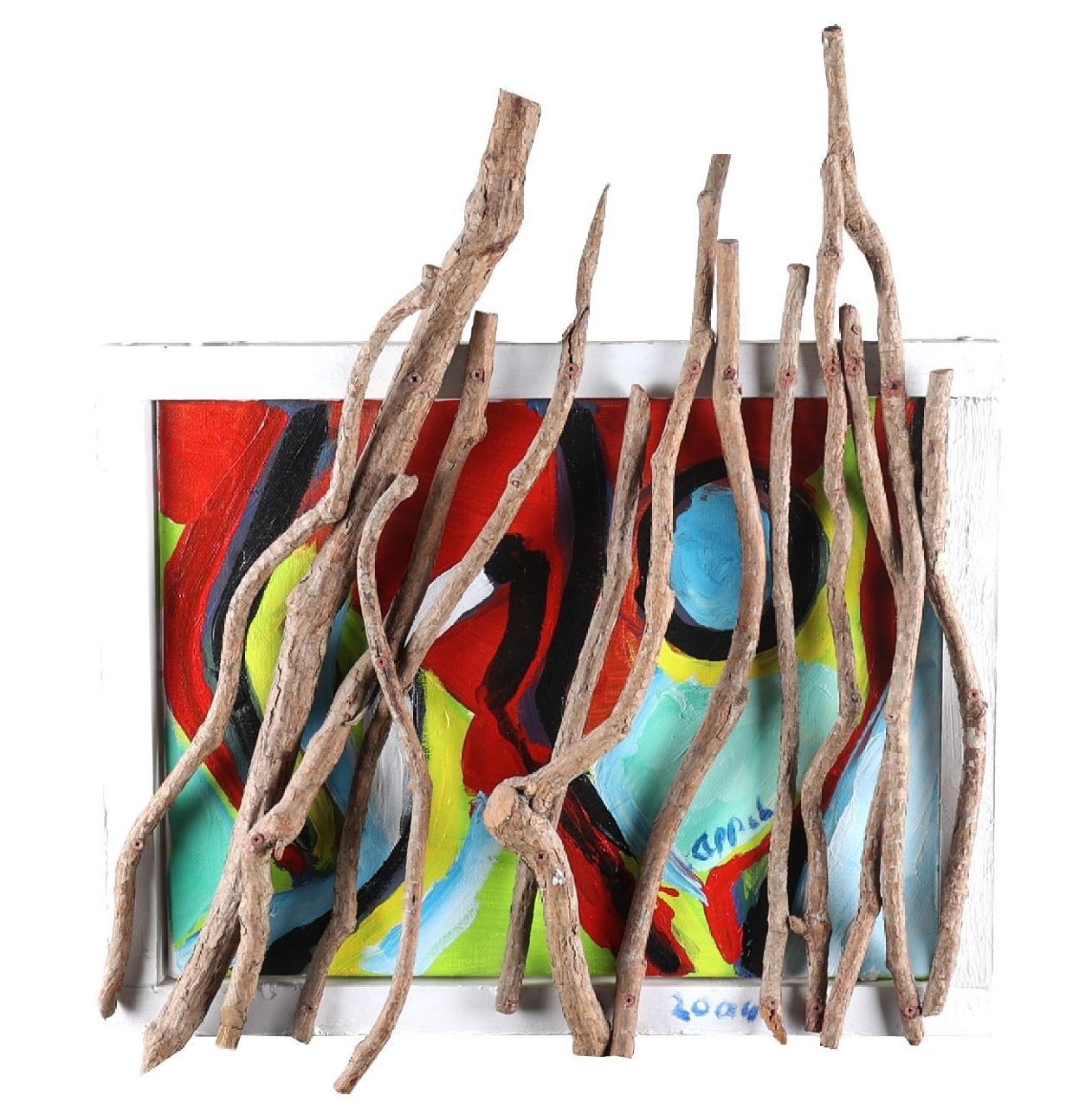 Appel C.K.  | Christiaan 'Karel' Appel |  te koop aangeboden | Tuinen Amsterdam gezien door het Amsterdams bos, acryl en hout op doek 53,0 x 46,0 cm, gedateerd 2004