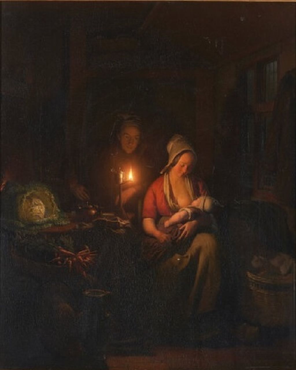 Schendel P. van | Petrus van Schendel | Schilderijen te koop aangeboden | Interieur met moeder en kind, olieverf op paneel 55,5 x 45,5 cm, gesigneerd rechtsonder en gedateerd 1865