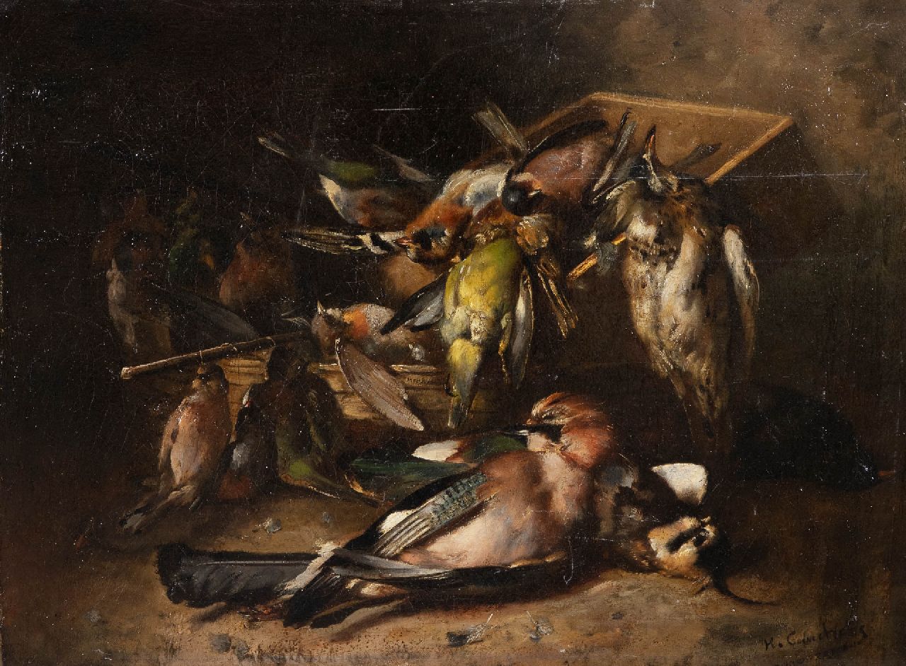 Cauchois E.H. | Eugène-Henri Cauchois | Schilderijen te koop aangeboden | Stilleven van vogels, olieverf op doek 52,5 x 70,5 cm, gesigneerd rechtsonder Cauchois E.H. | Eugène-Henri Cauchois | Schilderijen te koop aangeboden | Stilleven van vogels, olieverf op doek 52,5 x 70,5 cm, gesigneerd rechtsonder