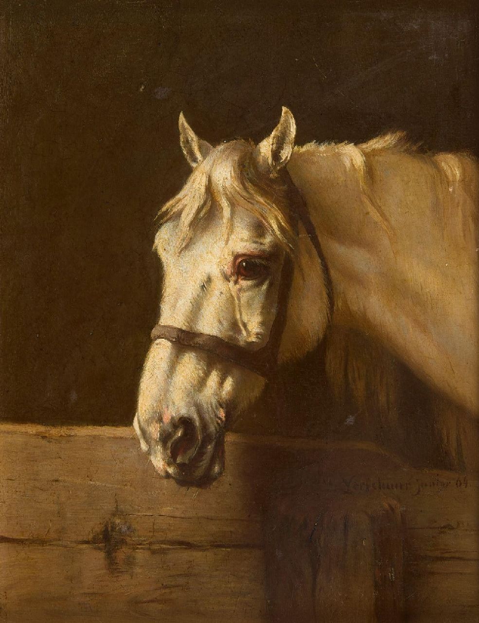 Verschuur jr. W.  | Wouter Verschuur jr. | Schilderijen te koop aangeboden | Portret van een schimmel, olieverf op paneel 26,0 x 19,8 cm, gesigneerd rechtsonder en gedateerd '64