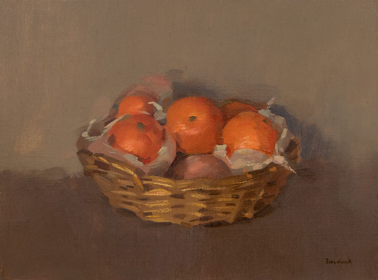 Verdonk F.W.  | Frederik Willem 'Frits' Verdonk | Schilderijen te koop aangeboden | Sinaasappels in een mand, olieverf op doek 30,4 x 40,5 cm, gesigneerd rechtsonder