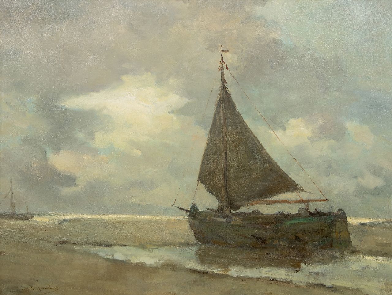 Weissenbruch H.J.  | Hendrik Johannes 'J.H.' Weissenbruch | Schilderijen te koop aangeboden | Drooggevallen schip op het strand van Zeeland*, olieverf op doek 102,3 x 135,8 cm, gesigneerd linksonder en gedateerd 1901