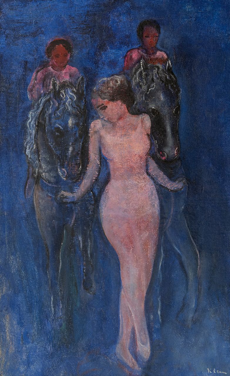 Klein F.F.A.  | Friedrich Franz Albert 'Frits' Klein | Schilderijen te koop aangeboden | Voltigeurs; verso: acrobate te paard, olieverf op doek 61,0 x 37,9 cm, gesigneerd rechtsonder en op spieraam