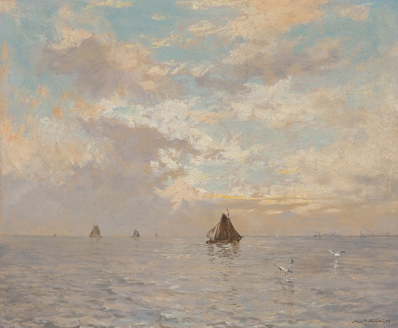 Mastenbroek J.H. van | Johan Hendrik van Mastenbroek | Schilderijen te koop aangeboden | Tegen de avond op het IJsselmeer, olieverf op doek 50,2 x 60,3 cm, gesigneerd rechtsonder en gedateerd 1939