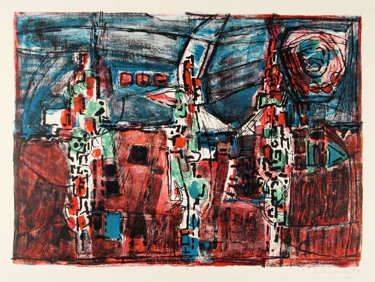 Corneille ('Corneille' Guillaume Beverloo)   | Corneille ('Corneille' Guillaume Beverloo) | Grafiek te koop aangeboden | Nuit d'été, litho op papier 50,0 x 40,0 cm, gesigneerd rechtsonder (in potlood) en gedateerd '56 (in potlood)