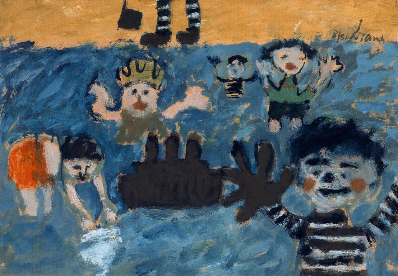 Brands E.A.M.  | Eugenius Antonius Maria 'Eugène' Brands | Aquarellen en tekeningen te koop aangeboden | Spelende kinderen, gouache op papier 34,7 x 49,8 cm, gesigneerd rechtsboven en gedateerd 8/51
