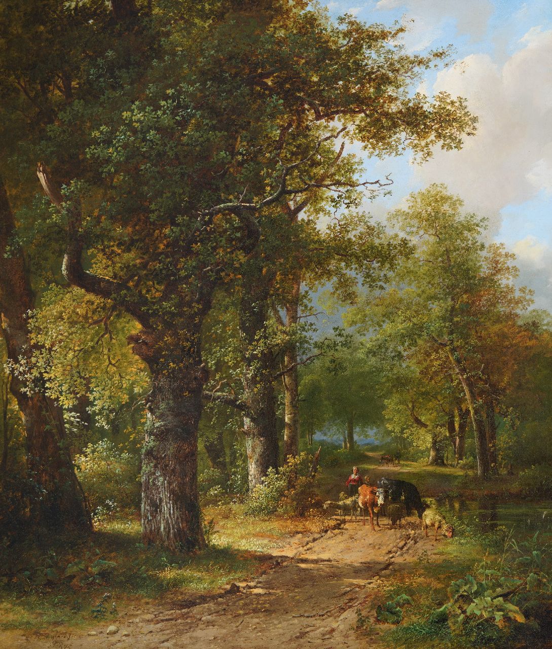 Bijlard C.  | Cornelis Bijlard | Schilderijen te koop aangeboden | Bosgezicht met herderin en vee, olieverf op doek 110,0 x 95,0 cm, gesigneerd linksonder