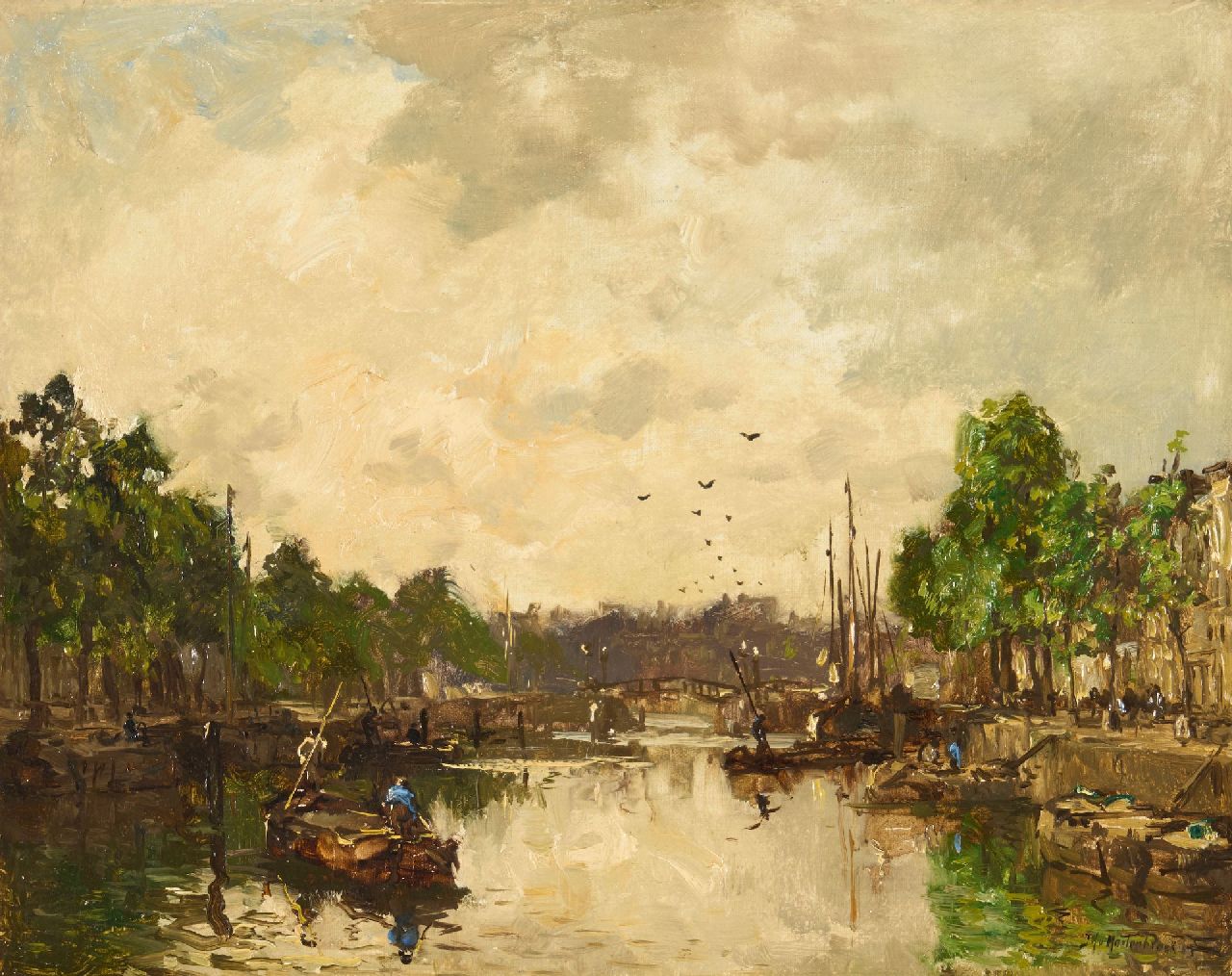Mastenbroek J.H. van | Johan Hendrik van Mastenbroek | Schilderijen te koop aangeboden | Riviergezicht, olieverf op doek 28,5 x 35,9 cm, gesigneerd rechtsonder en gedateerd 1913