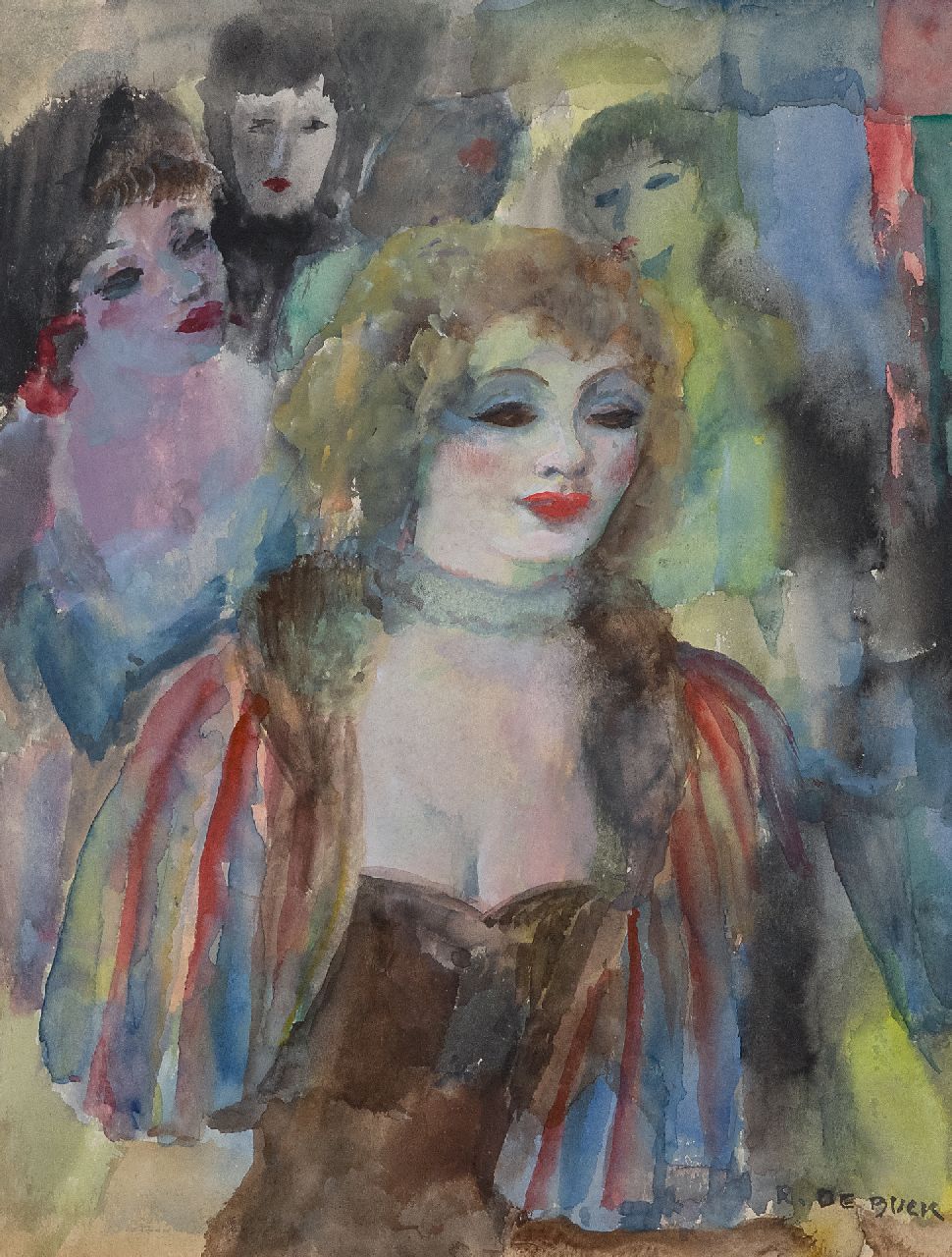 Buck R. de | Raphaël de Buck | Aquarellen en tekeningen te koop aangeboden | Vier vrouwen, aquarel op papier 31,0 x 23,0 cm, gesigneerd rechtsonder