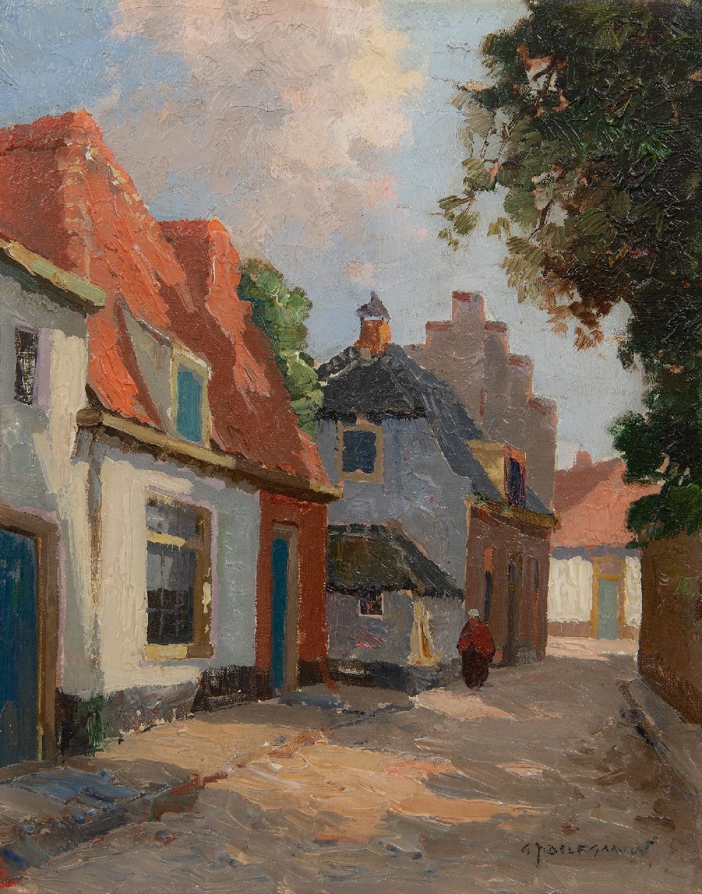 Delfgaauw G.J.  | Gerardus Johannes 'Gerard' Delfgaauw, Straatje in Hattem, olieverf op doek 30,3 x 24,3 cm, gesigneerd rechtsonder en zonder lijst