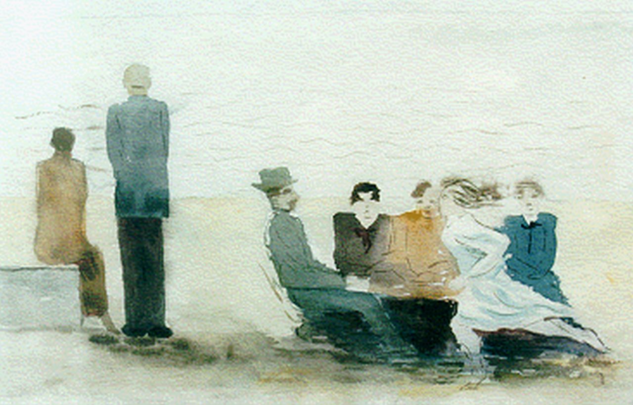 Oepts W.A.  | Willem Anthonie 'Wim' Oepts, Figures on the beach, watercolour on paper 21.5 x 29.5 cm