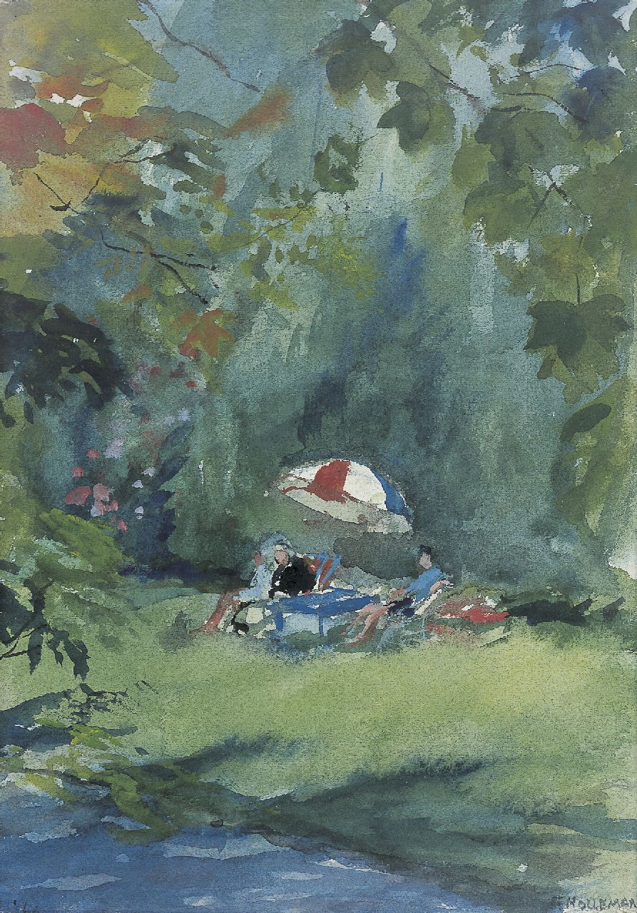 Holleman F.  | Frida Holleman, A picnic, watercolour on paper 31.0 x 22.0 cm, signed l.r. and dated '63