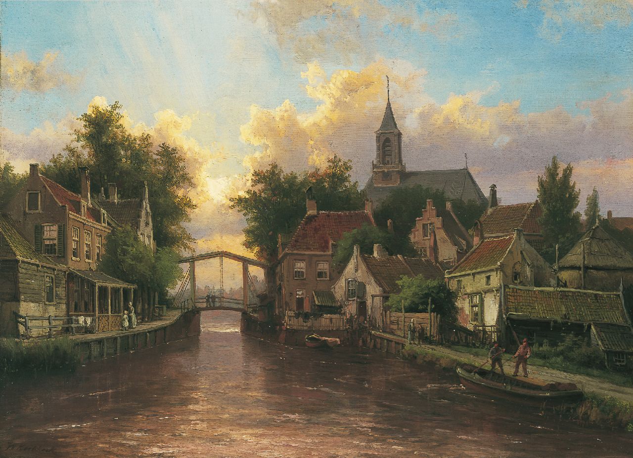 Koekkoek W.  | Willem Koekkoek, Gezicht op een stadsgracht met ophaalbrug, olieverf op doek 43,7 x 60,0 cm, gesigneerd linksonder