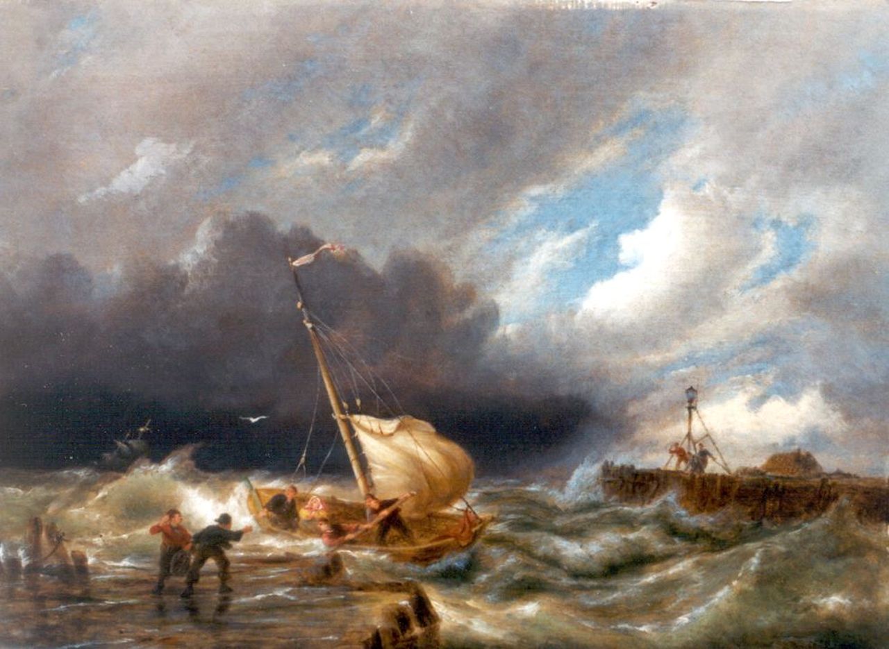 Dommershuijzen P.C.  | Pieter Cornelis Dommershuijzen, Kustgezicht bij Muiderberg bij storm, olieverf op paneel 30,2 x 40,6 cm, gesigneerd rechtsonder en gedateerd 1908