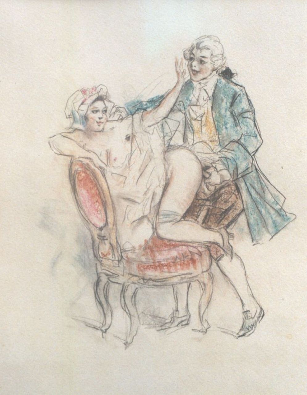 Poulton T.L.  | Thomas Leycester 'Tom' Poulton | Aquarellen en tekeningen te koop aangeboden | Tu te trompes brigand! / Je vergist je schurk!, kleurpotlood op papier 21,5 x 18,0 cm