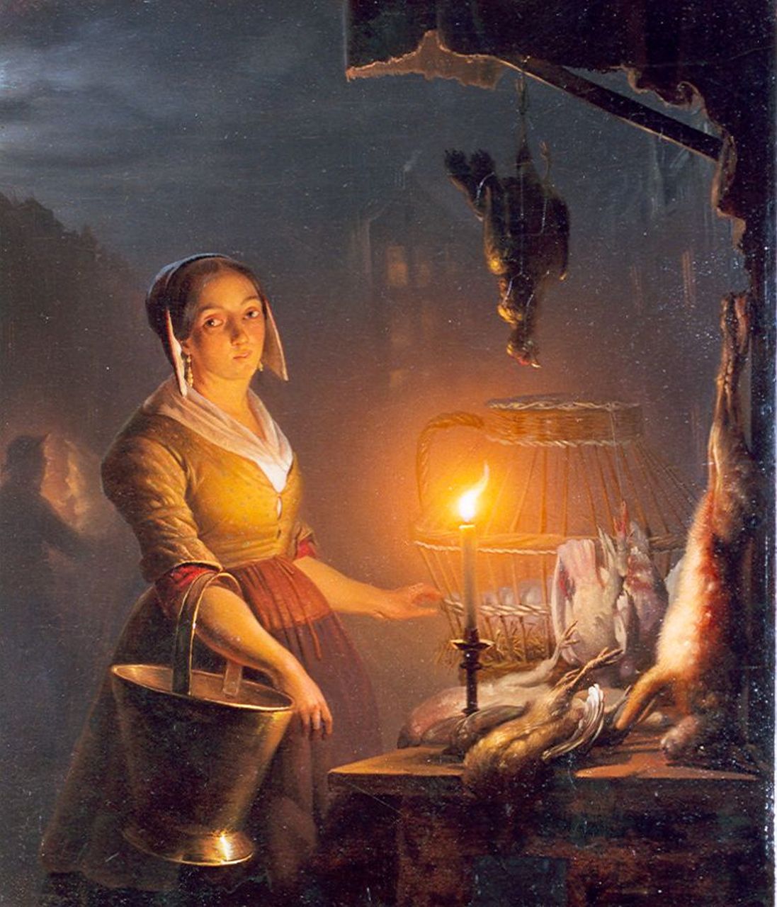Schendel P. van | Petrus van Schendel, Avondmarkt, olieverf op paneel 39,0 x 33,0 cm, gesigneerd rechtsonder resten van signatuur