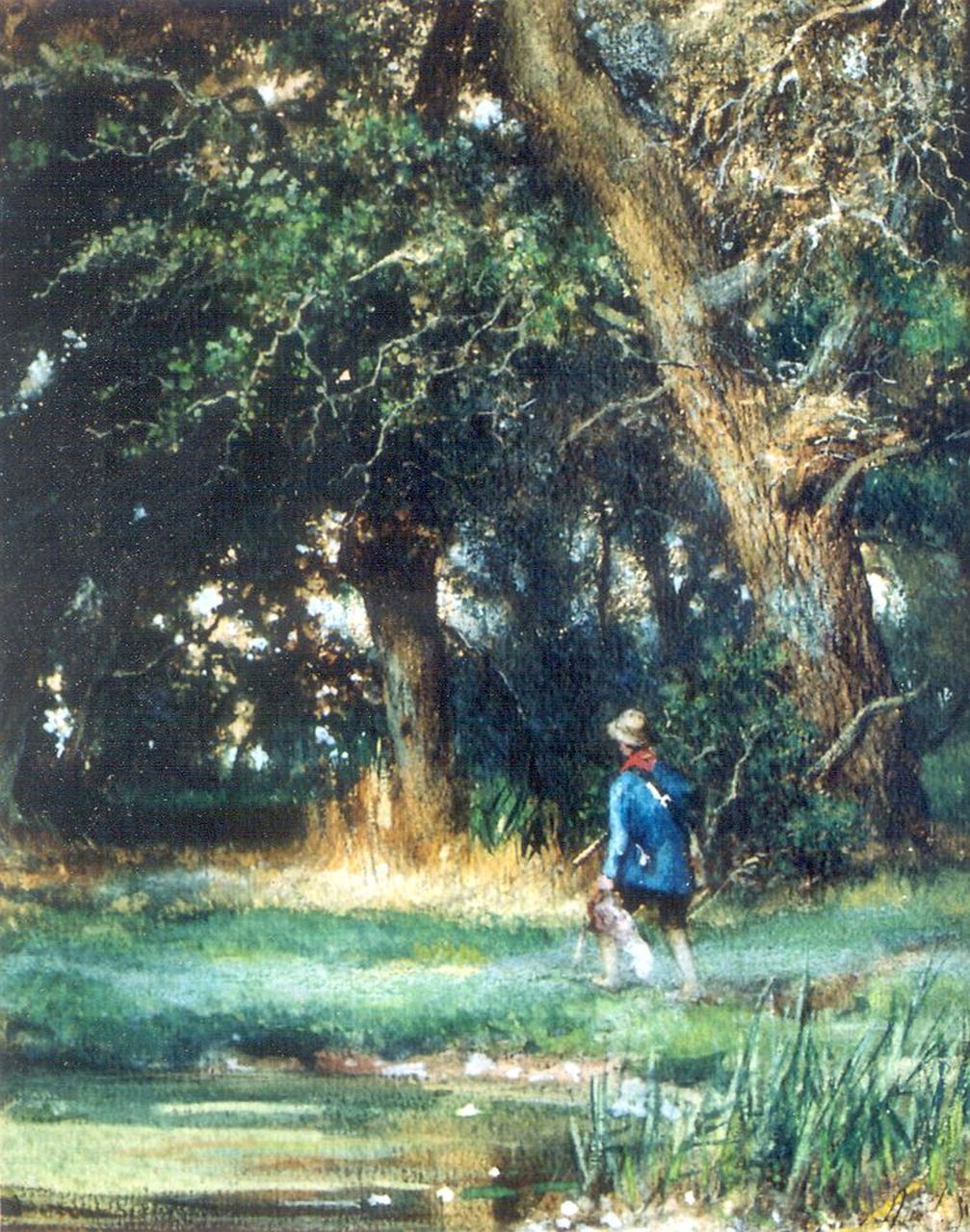 Apol L.F.H.  | Lodewijk Franciscus Hendrik 'Louis' Apol, A hunter in a wooded landscape, watercolour on paper 39.0 x 31.0 cm, signed l.r. and painted circa 1865