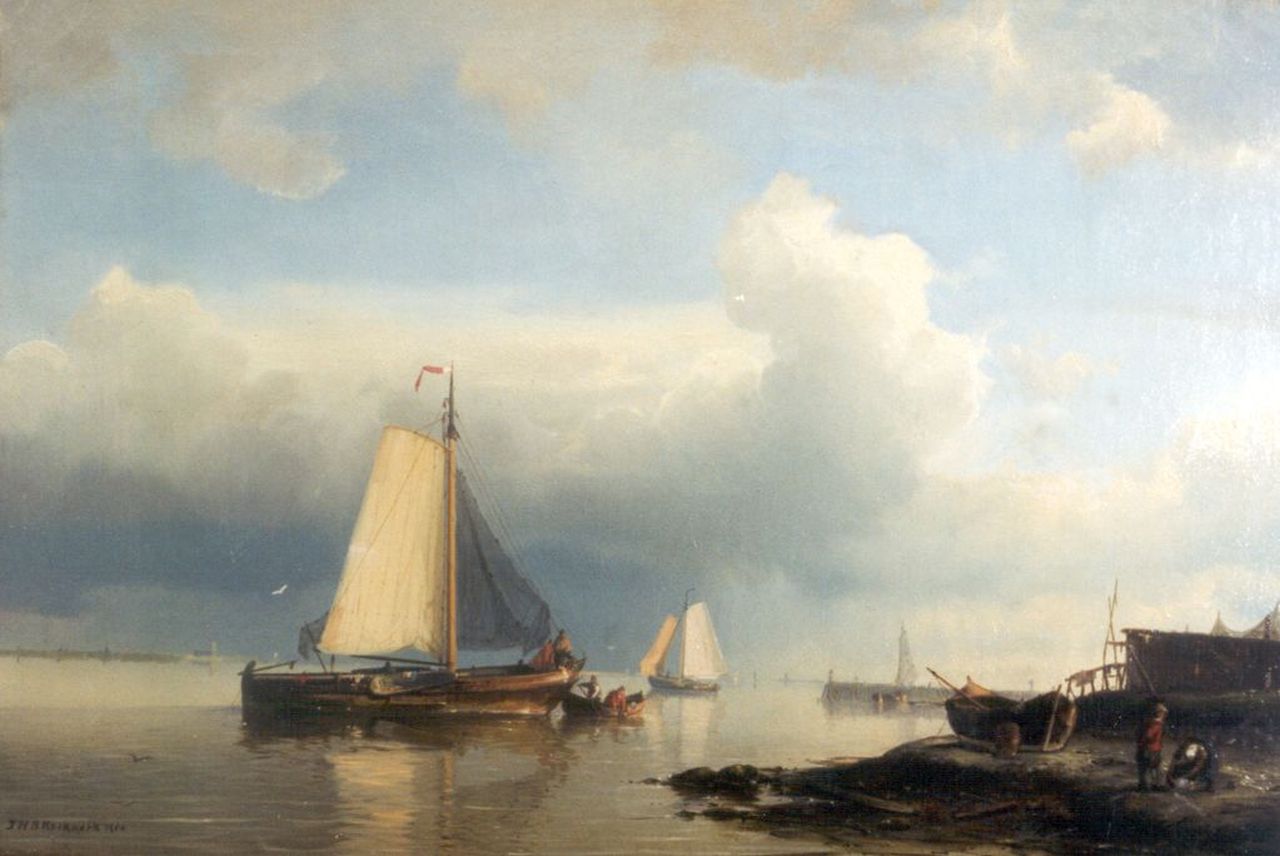 Koekkoek J.H.B.  | Johannes Hermanus Barend 'Jan H.B.' Koekkoek, Schepen op kalme zee, olieverf op doek 37,4 x 54,3 cm, gesigneerd linksonder en gedateerd 1860