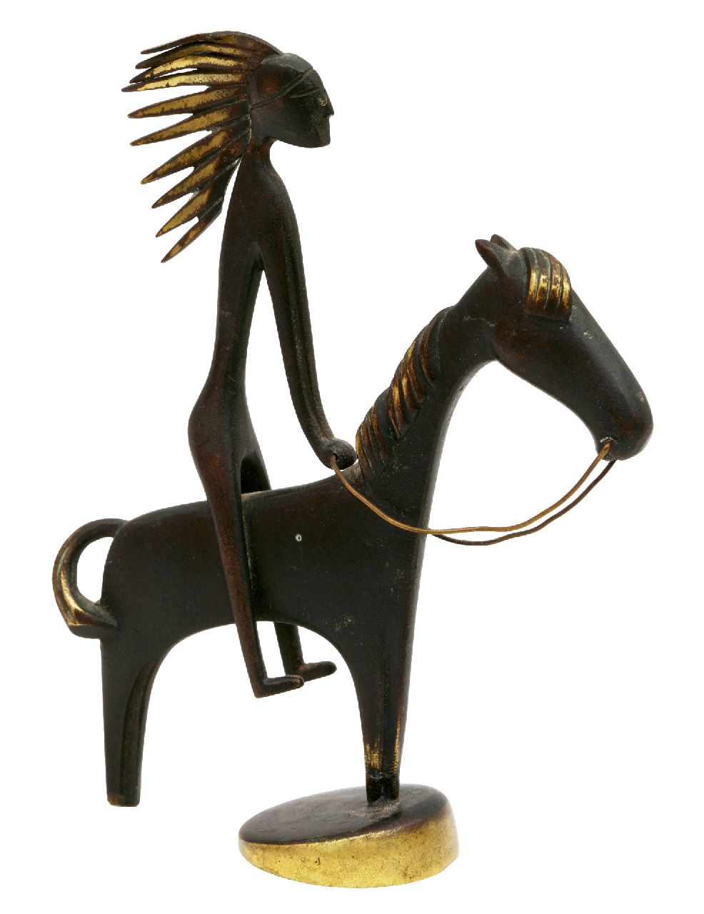 Hagenauer K.  | Karl Hagenauer | Sculptures and objects offered for sale | Indian on horseback, patinated brass 13.1 x 10.1 cm, made circa 1950