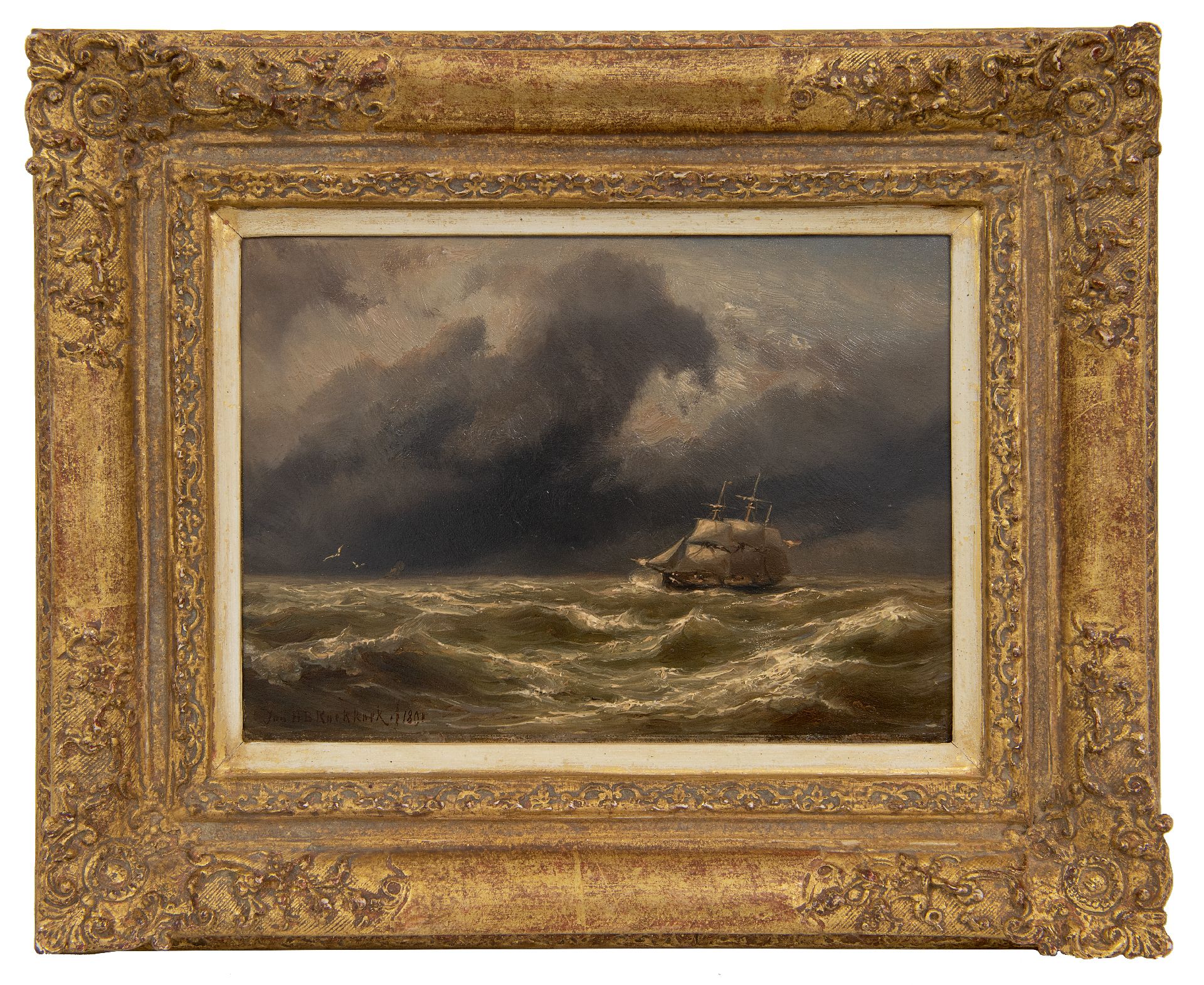 Jan H.B. Koekkoek | Paintings For Sale | Three-master At Sea In A Storm