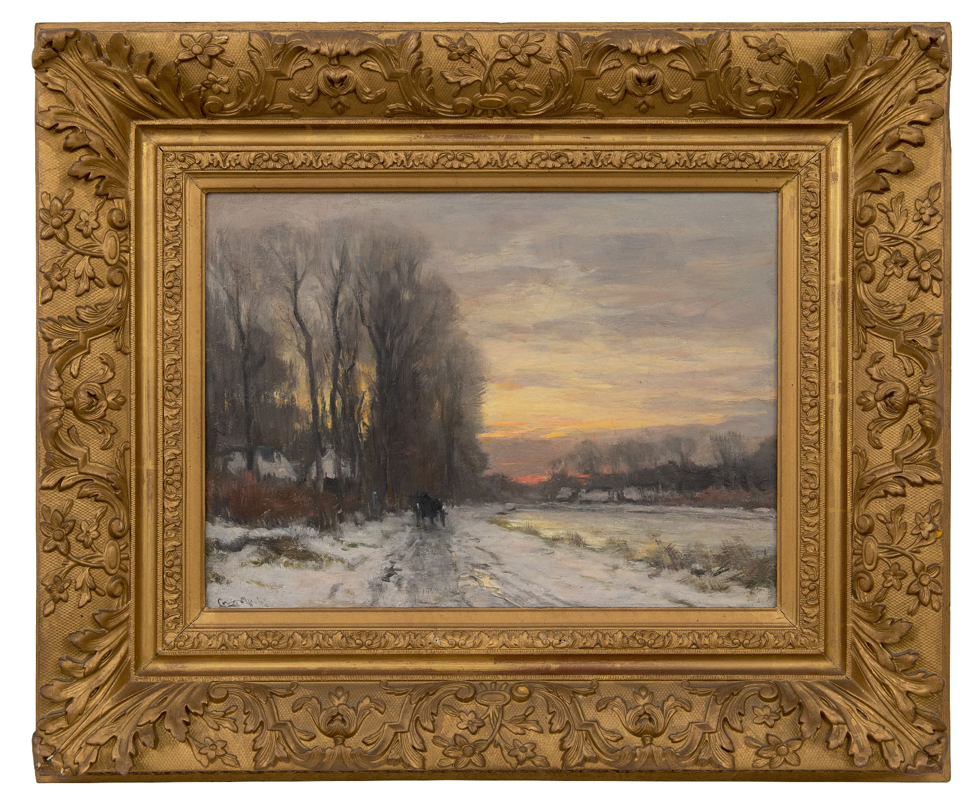 Louis Apol | Paintings for Sale | Snow landscape at sunset