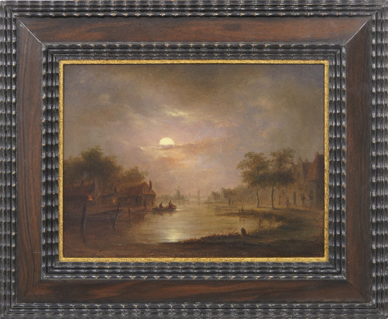 Hagedoorn (Toegeschreven aan) B.  | Bernardus Hagedoorn (Toegeschreven aan) | Schilderijen te koop aangeboden | Rivierlandschap bij maanlicht, olieverf op paneel 16,2 x 21,4 cm