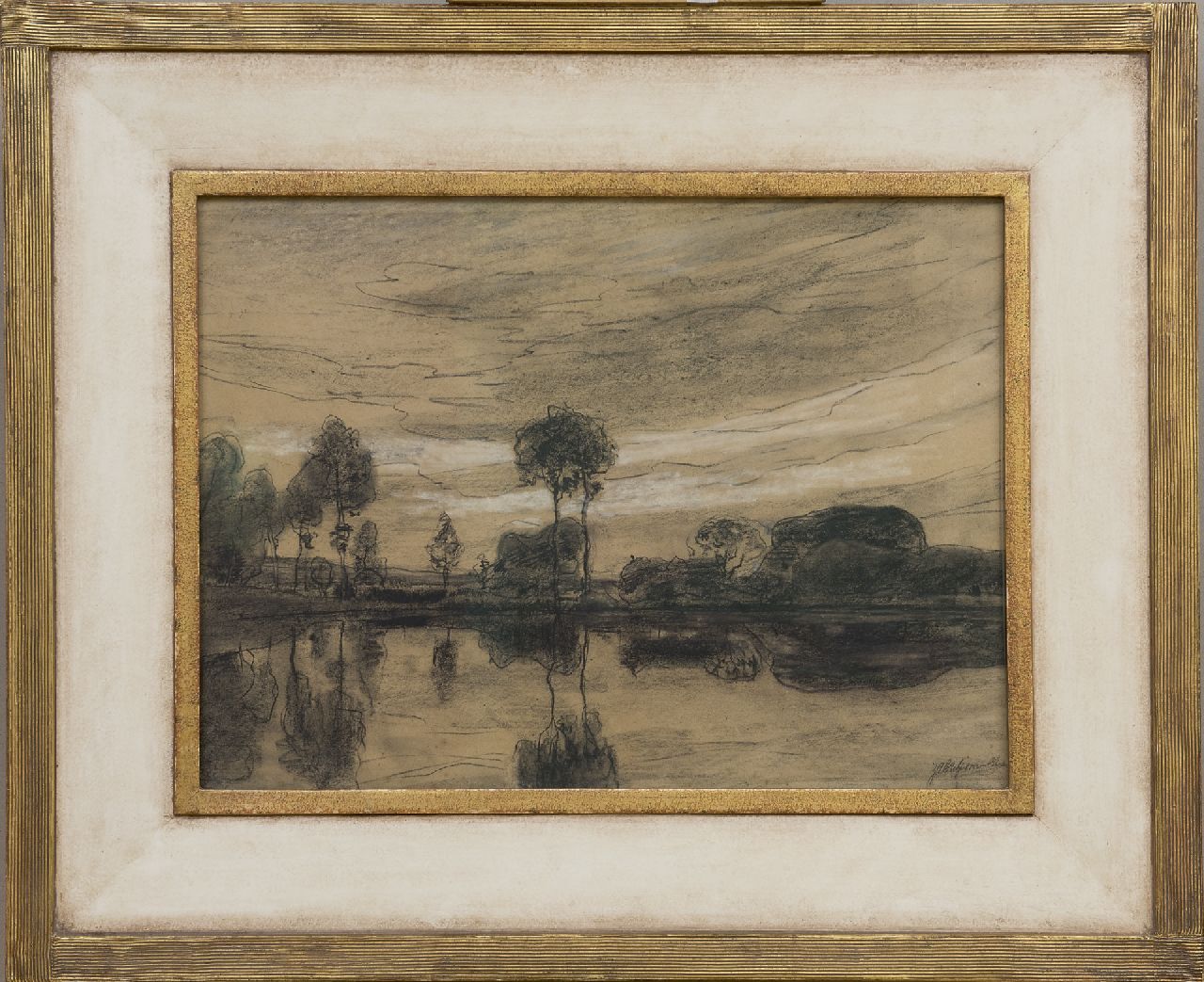 Wijsmuller J.H.  | Jan Hillebrand Wijsmuller | Watercolours and drawings offered for sale | Trees along the water, black chalk on paper 42.0 x 57.0 cm, signed l.r.