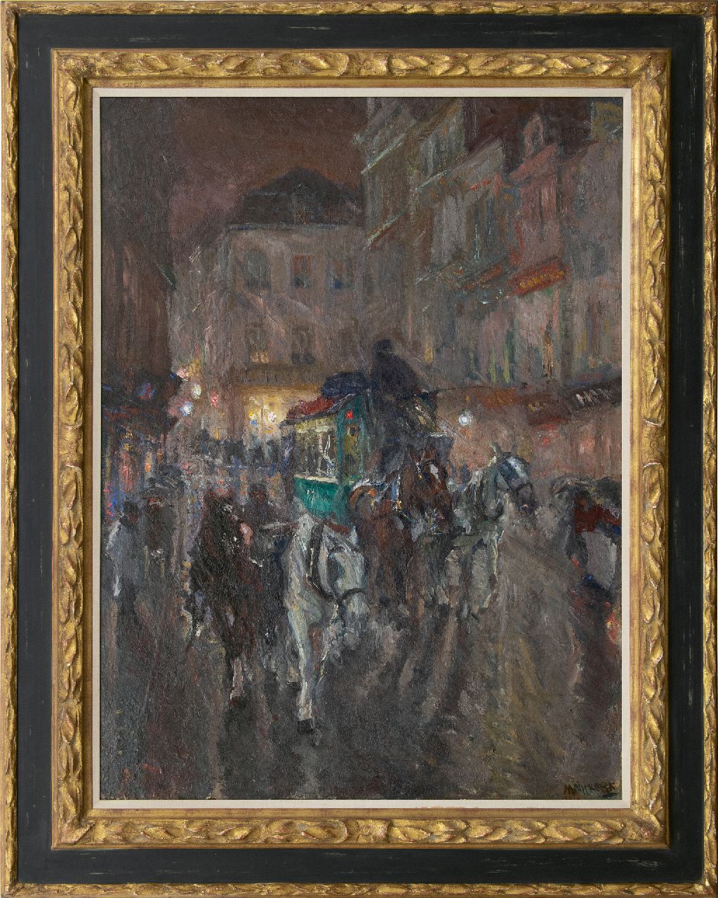 Niekerk M.J.  | 'Maurits' Joseph Niekerk | Paintings offered for sale | An omnibus in the city at night, oil on canvas 115.5 x 85.3 cm, signed l.r. and dated 1919