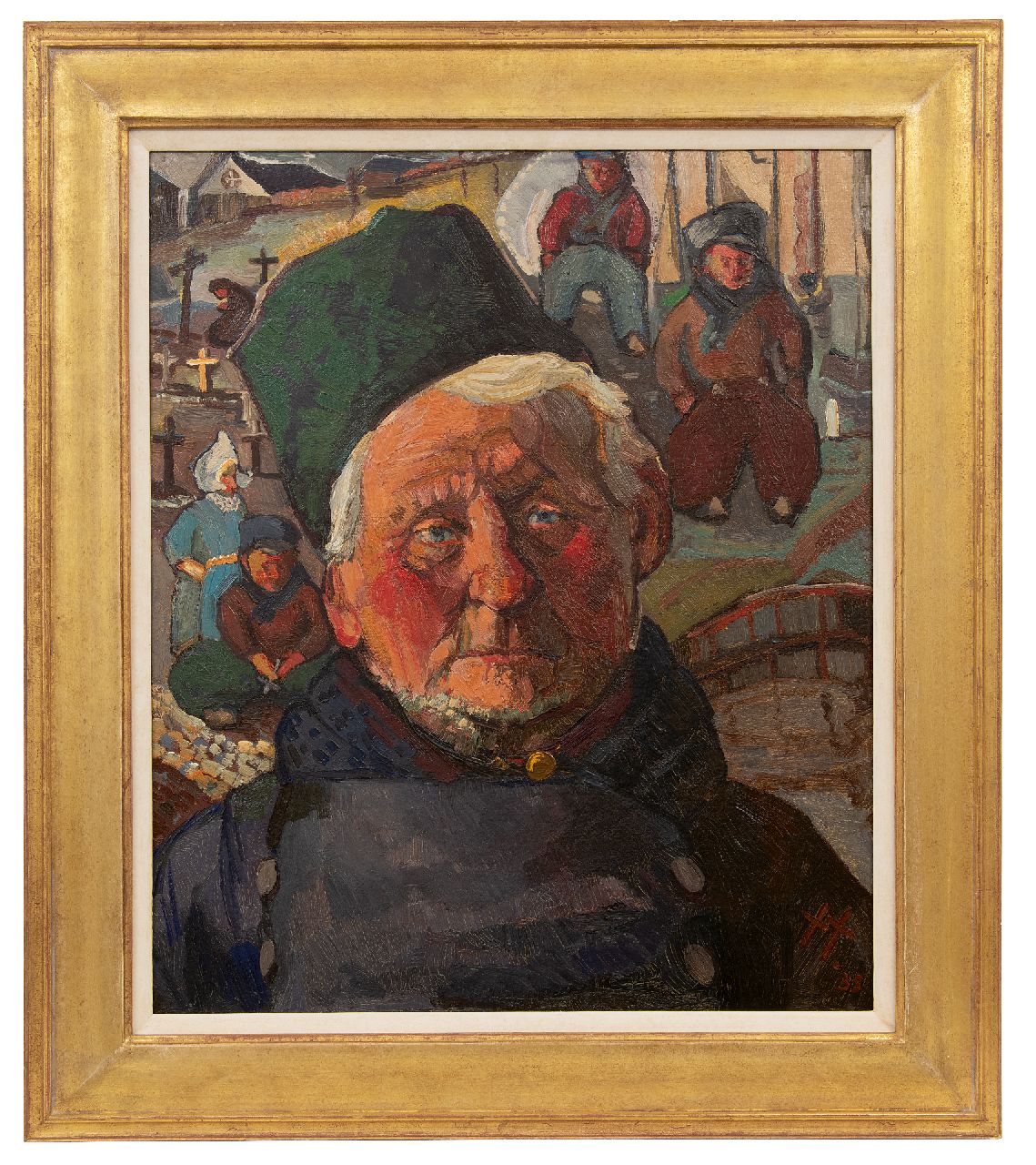 Kruysen J.  | Johannes 'Jan' Kruysen | Schilderijen te koop aangeboden | Vissersportret, olieverf op board 59,7 x 50,3 cm, gesigneerd rechtsonder en gedateerd '35