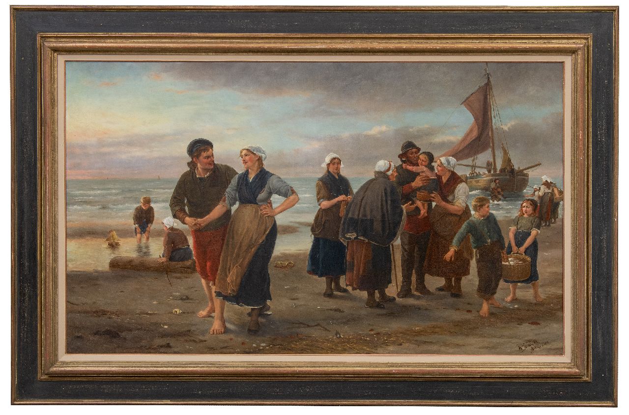 Hendriks W.  | Hendriks, De gelukkige terugkeer van de vissers, olieverf op doek 73,1 x 120,8 cm, gesigneerd rechtsonder en gedateerd 'Anvers 1906'