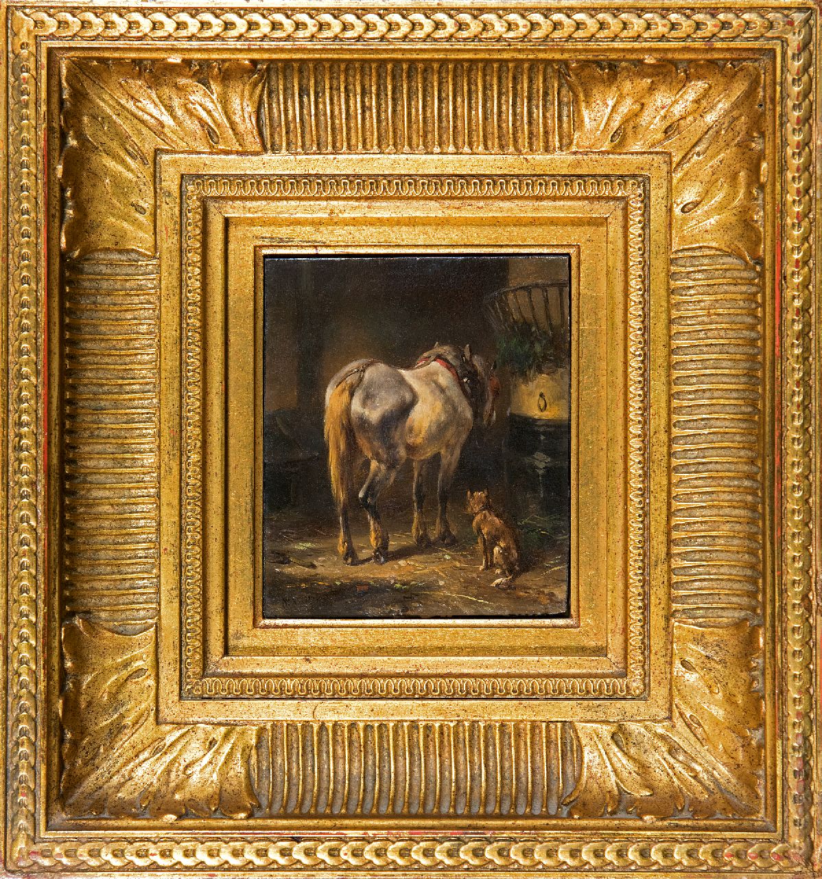 Verschuur W.  | Wouterus Verschuur, Stalinterieur met schimmel, olieverf op paneel 10,1 x 8,6 cm, gesigneerd linksonder