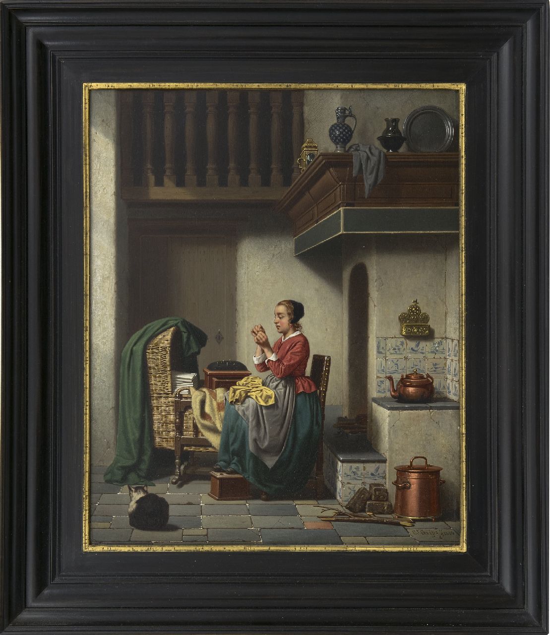 Grips C.J.  | Carel Jozeph Grips, Mending the garments, oil on panel 36.0 x 29.3 cm, signed l.r. and dated 1864