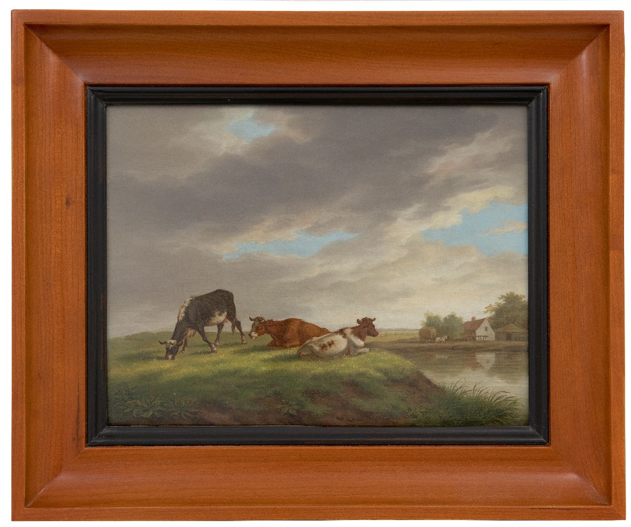 Burgh H.A. van der | Hendrik Adam van der Burgh | Paintings offered for sale | Cows in a landscape with a farm, oil on panel 20.4 x 26.3 cm, signed l.l. and dated 1821