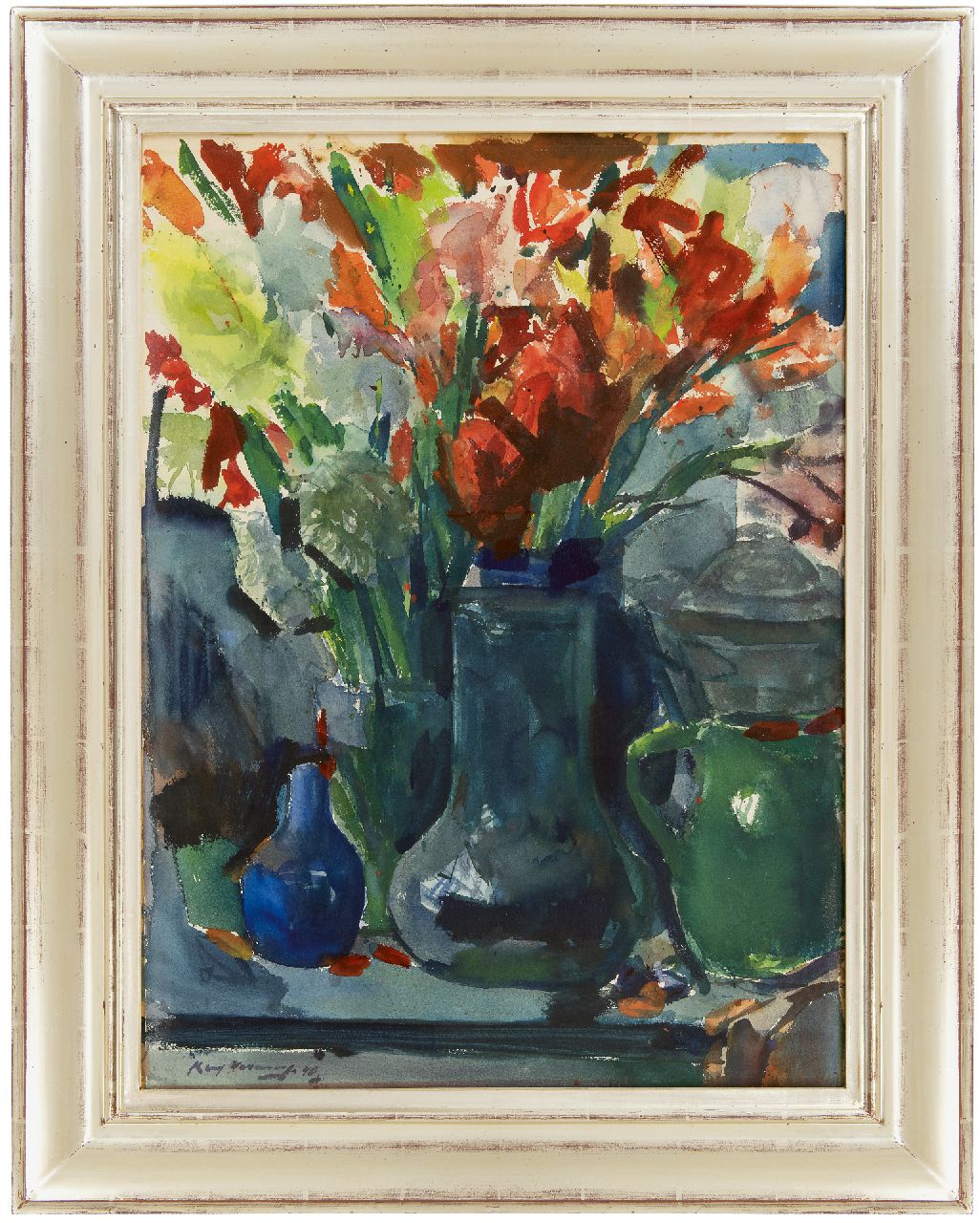 Verwey K.  | Kees Verwey | Watercolours and drawings offered for sale | A still life with Gladiolus, watercolour on paper 74.0 x 55.0 cm, signed l.l. and dated '48