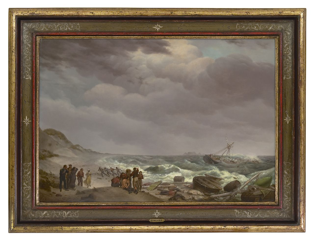 Koekkoek J.H.  | Johannes Hermanus Koekkoek | Paintings offered for sale | Shipwreck at the Cape Colony, South-Africa, with the Table Mountain in the distance, oil on panel 57.4 x 82.8 cm, signed l.r. and dated 1824 (vague)