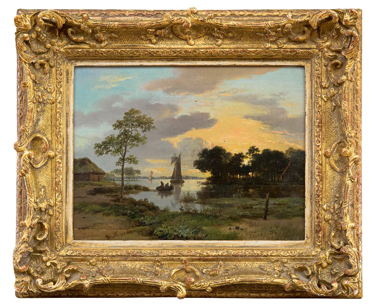 Barend Cornelis Koekkoek | Paintings for Sale | A riverscape at sunset