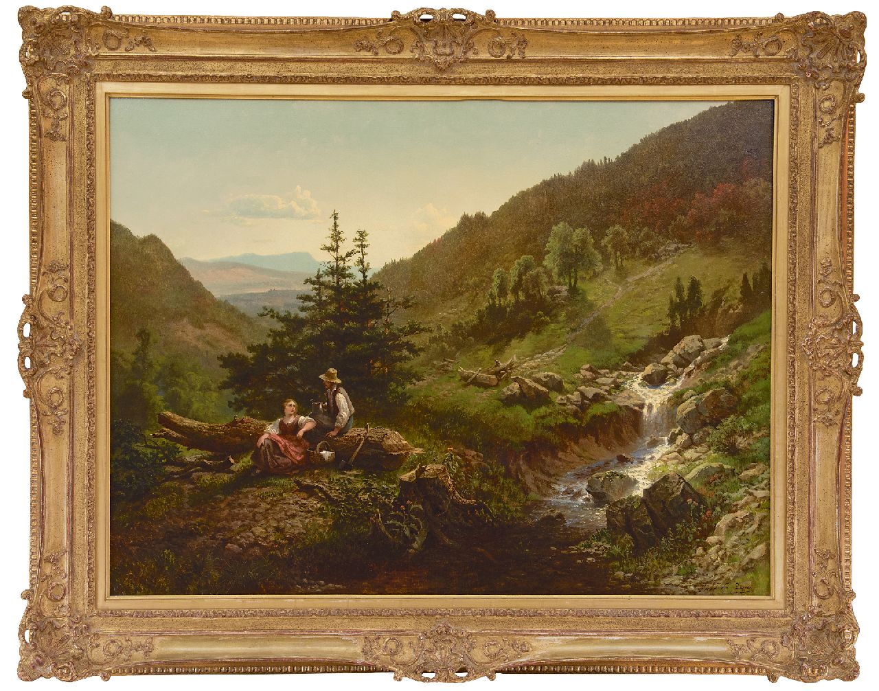 Luppen J.G.A. van | 'Joseph' Gérard Adrien van Luppen | Paintings offered for sale | Landscape with shepherd couple, oil on canvas 76.2 x 101.2 cm, signed l.r.