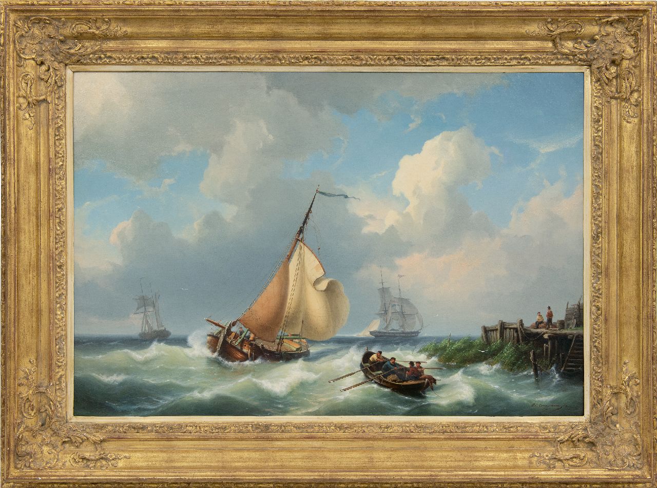 Dommelshuizen C.C.  | Cornelis Christiaan Dommelshuizen | Paintings offered for sale | Sailing vessels off the coast in stormy weather, oil on canvas 56.3 x 83.0 cm, signed l.r. and dated 1861