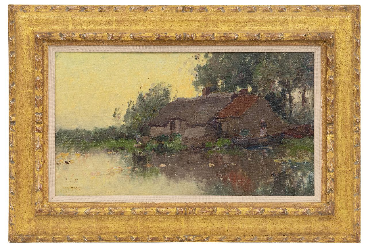 Knikker A.  | Aris Knikker | Paintings offered for sale | Farm at the water's edge, oil on canvas laid down on panel 25.1 x 45.0 cm, signed l.l.