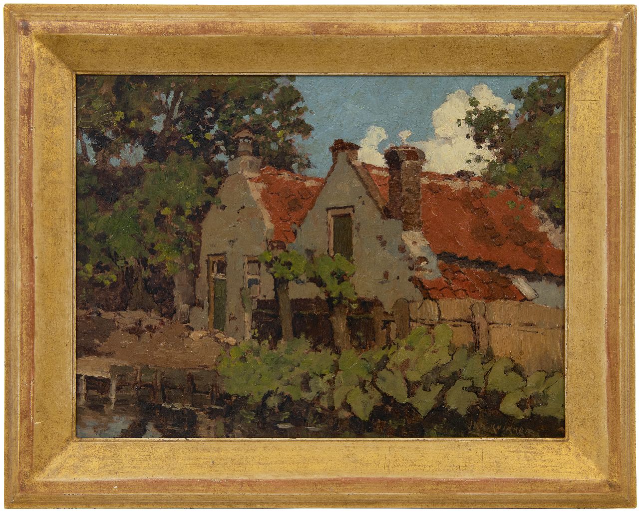 Knikker sr. J.S.  | 'Jan' Simon Knikker sr. | Schilderijen te koop aangeboden | Huisjes aan het water, olieverf op paneel 26,3 x 36,8 cm, gesigneerd rechtsonder en zonder lijst